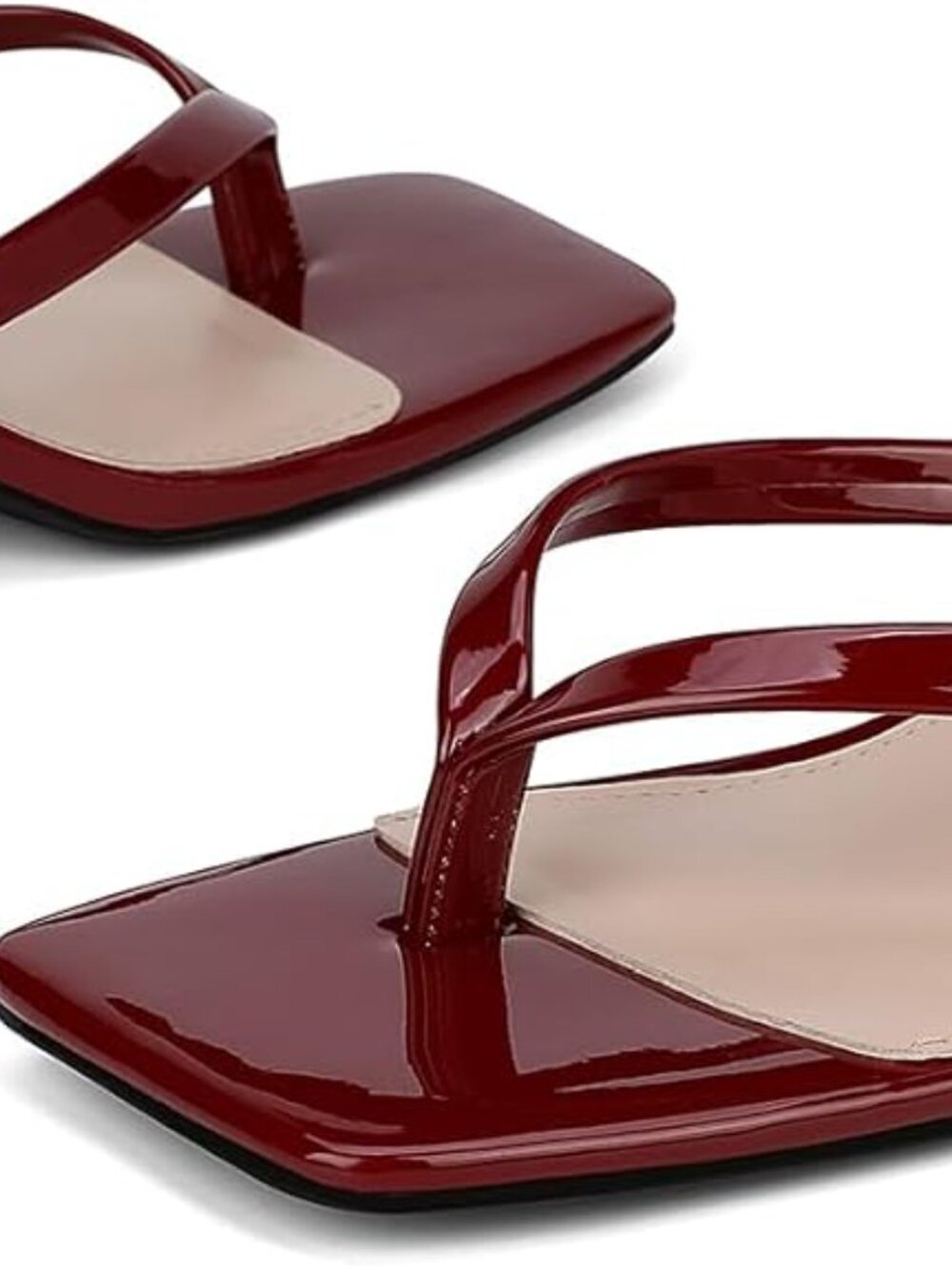Kitten Flip Flop Thong Low Heels for Women Square Open Toe Slip On Heeled Sandal